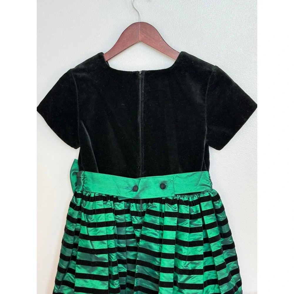 Vintage Sylvia Whyte Saks Girls Velvet Holiday Dress Green Black Tulle 10